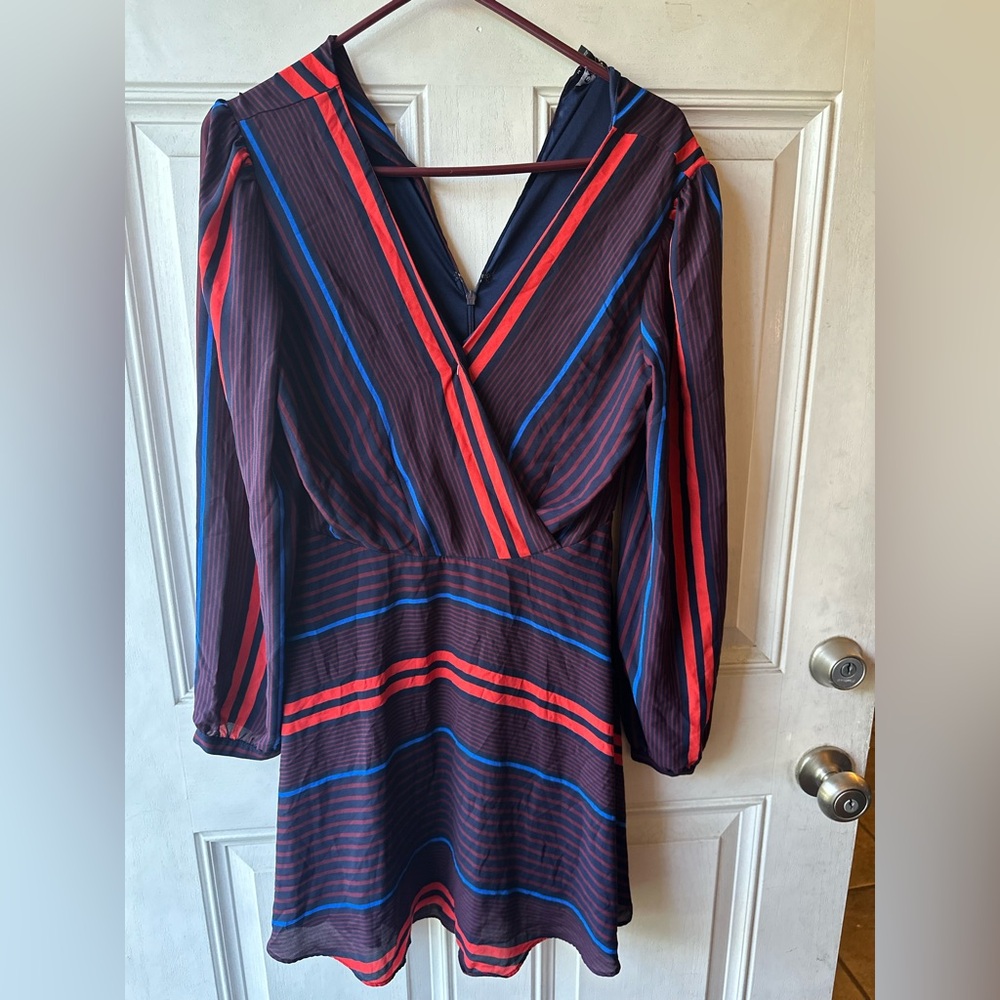Express Navy Red Striped Long Sleeve Mini Dress